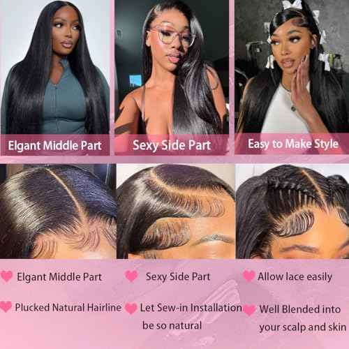 26 Inch 13x6 Lace Front Wigs Human Hair 200 Density HD Lace Front Wigs Human Hair Pre Plucked Glueless Wigs Human Hair for Women Straight Lace Frontal Wigs Natural Color (Natural Black, 26)