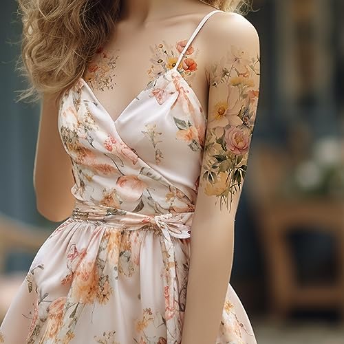 Watercolor Floral Temporary Tattoo Sleeves - 25 Sheets Kit