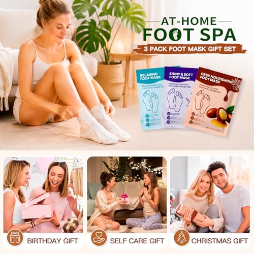 QUNGCO Moisturizing Foot Mask Socks - Hydrating & Softening for Dry Cracked Feet, Pack of 3