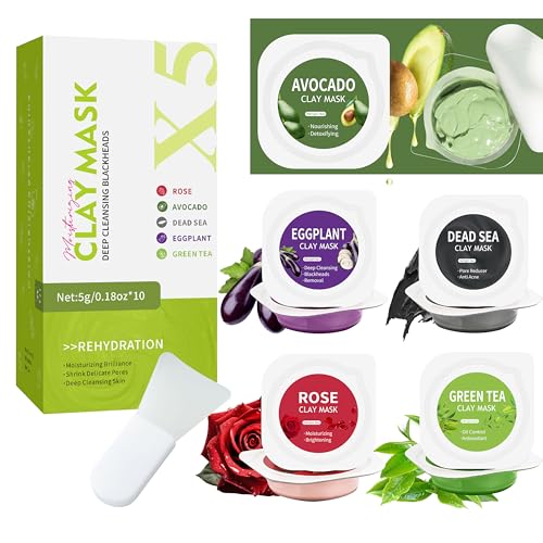 Clay Facial Mask Set - 10 Pods with Rose, Green Tea & Dead Sea Mud