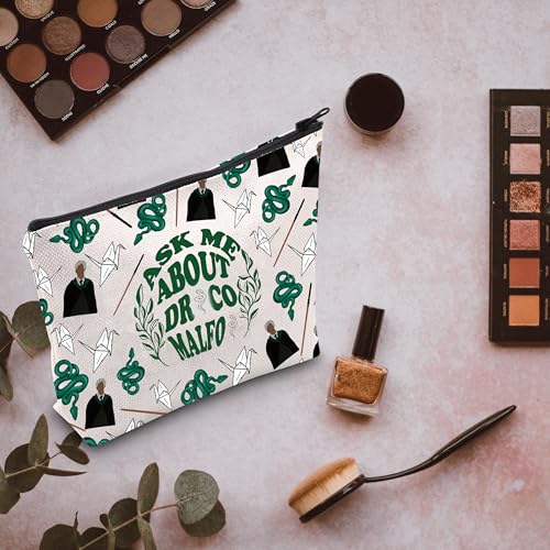 MNIGIU Movie Inspired Magic School Fan Gift Ask Me about Draco Makeup Zipper Pouch for Fans (Dra-co), Medium