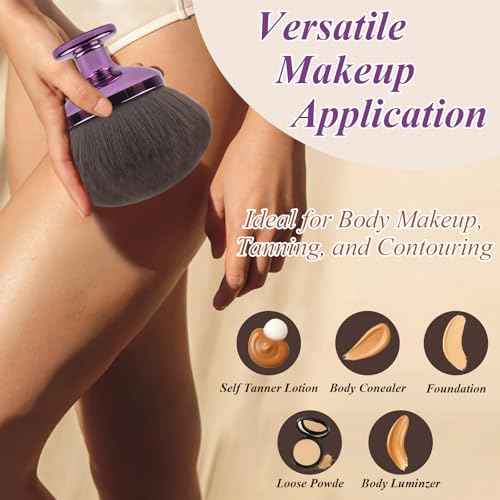 90MM Extra Large Self Tanner Kabuki Makeup Brush ? Ultra Soft Dense Vegan Bristles for Body Makeup, Bronzer & Foundation?Applies Tanning Mousse, Lotion & Self Tanner£¬Wet & Dry (Purple)