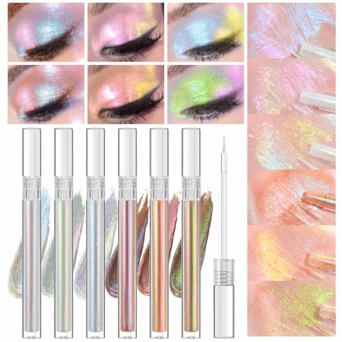 Multichrome Liquid Eyeshadow Set,3 Colors Multi-Dimensional Eye Liner Makeup,High Pigment Waterproof Metallic Eye Shadow,Ultre Fine Tip Glitter Eyeshadow (set1+set2)