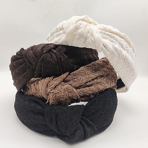 Le Trésor 4Pcs Knotted Headbands for Women, Non Slip Wide Head Band Fashion Head Bands Black White Headband Hair Accessories for Women Girl