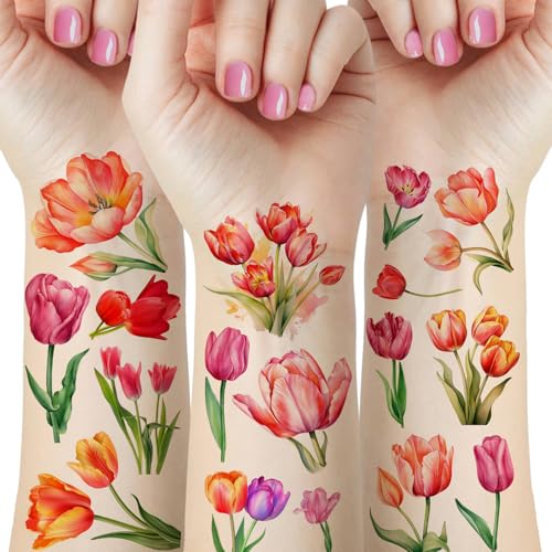12 Black & White Watercolor Tulip Temporary Tattoos