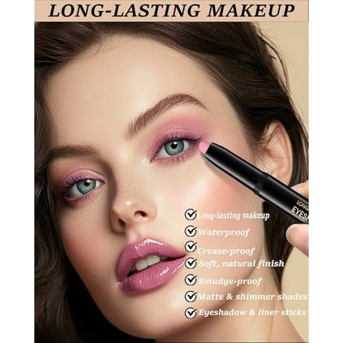 Eyeshadow Stick Waterproof, Cream to Powder Long Lasting Eye Shadow Stick Buildable& Blendable,Shimmer Matte Crayon Eyeshadows Pencil Eyes Highlighter Eyeliner Sticks Makeup,Vegan & Cruelty-Free-03