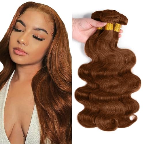 #30 Light Brown Body Wave Human Hair Bundles - 12 Inch, 3 Pack