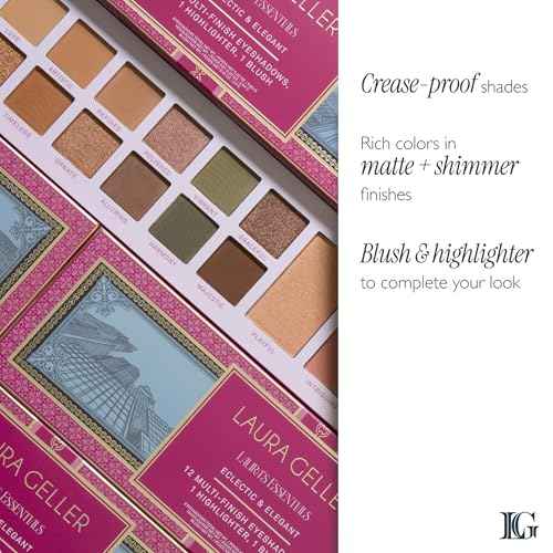 LAURA GELLER NEW YORK Laura's Essentials Eclectic & Elegant Eyeshadow and Face Palette - Includes Eyeshadows, Blush, and Highlighter for Easy Full Face Makeup For Mature Skin and All Skin Tones