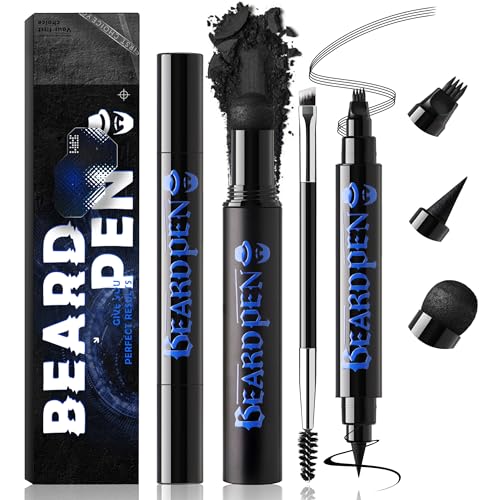 Noerrors Beard Pencil Kit Beard Filler Pen Dual End 4 Tips Beard Pen and Brush Set Hairline Moustache Eyebrows Beard Filling Shaping Styling Makeup Tools Waterproof Longlasting For Men #Black