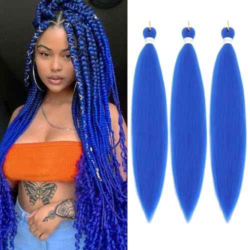 Blue Braiding Hair Pre Stretched 30 Inches Easy Braiding Hair Yaki Texture 8 Packs/Lot Braid Hot Water Setting Professional Synthetic Braiding Hair Extensions (3pcs,30",#Blue)