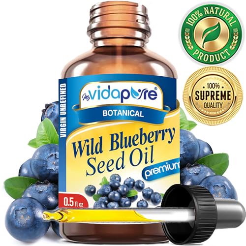MYVIDAPURE WILD BLUEBERRY SEED OIL 100% Pure Unrefined Virgin Cold Pressed. Moisturizer for Face, Skin, Hair, Nails, Scars, Anti Aging (0.5 Fl Oz)