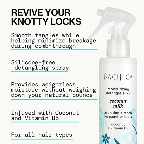 Pacifica Hair Detangler Spray & Leave-In Conditioner Bundle ? Tangle-Releasing Hydrating Leave On Conditioning Elixir for Frizz Control, Knotty Hair Repair & Smooth, Shiny Finish Vegan All Hair Types