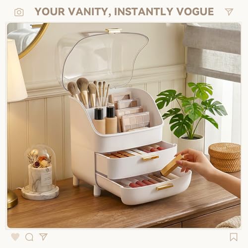 3-Tier Makeup Organizer with Drawers & Dustproof Lid