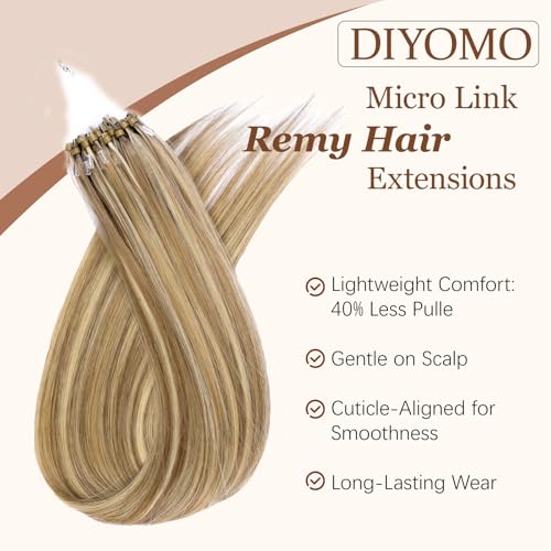 Microlink Hair Extensions Human Hair #18/613 Dark Blonde Highlight Golden Blonde 22 inch Smooth and Invisible Micro Loop Remy Hair 30g/pack Micro Link Microbead Human Hair Extensions