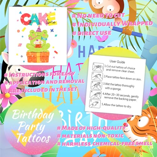 120 Pcs Animal Glitter Temporary Tattoos for Kids, 60 Designs