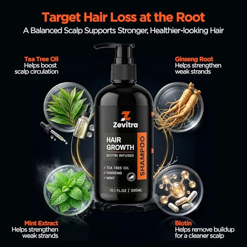 Biotin Hair Growth Shampoo with Tea Tree, Ginseng & Rosemary for Thinning Hair - 10.1 FL OZ / 300 ML