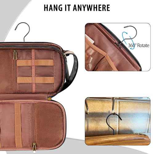 Travel Toiletry Bag for Men, Large Hanging Toiletries Organizer Bags for Women, Cruise Ship Essentials, Water-resistant Shaving Case, PU Leather Makeup Accessories, Cosmetic Dopp Kit, Black