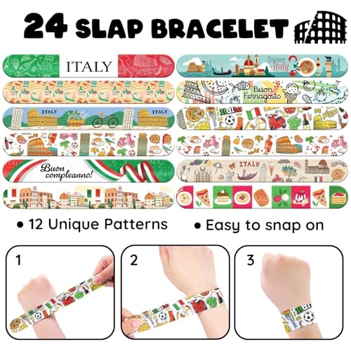 Italy Party Favors Set - 72 Tattoos & 24 Slap Bracelets