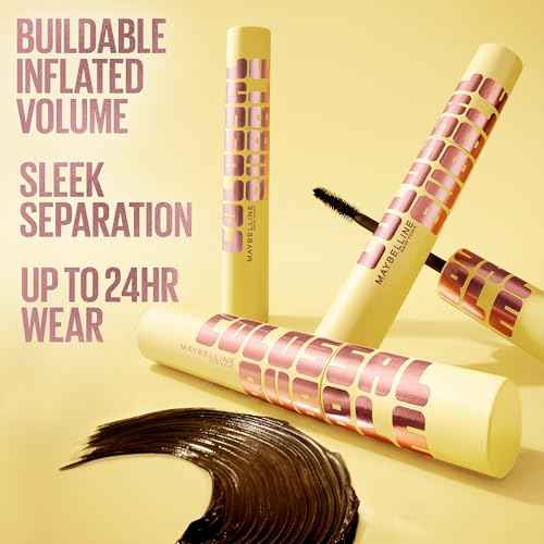 Maybelline The Colossal Bubble Washable Mascara, Buildable Mascara Volume and Length Formula for Bold, Separated Lashes, Blackest Black, 1 Count