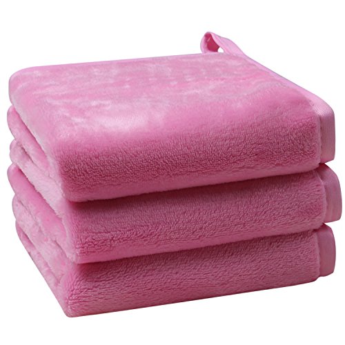 Lifaith Microfiber Makeup Removal Cloths Ultra Soft Facial Cloths, Pack Of 3, 12 x 12-Inch, Pink