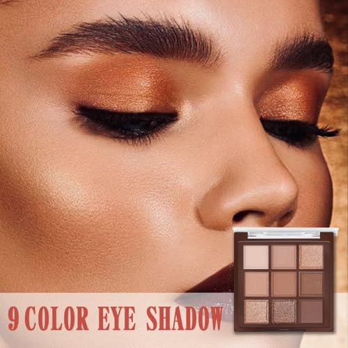 9 Colors Neutral Brown Glitter Eyeshadow Palette ? Matte & Shimmer High Pigment Long-Lasting Blendable Bronze Gold Nude Eye Shadow for Soft Glam, Smokey Eyes, Daily Makeup & Mature Lids