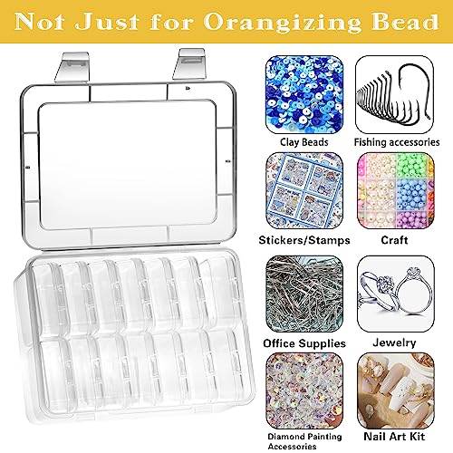 Mathtoxyz Small Bead Organizers, 15 Pieces Plastic Storage Cases Mini Clear Bead Storage Containers Transparent Boxes with Hinged Lid and Rectangle Clear Craft Supply Case