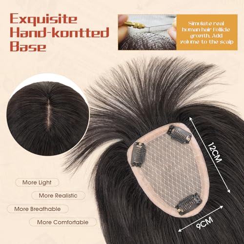 Rich Choices 10 Inch #1B Natural Black 100% Remy Human Hair Topper 150% Density 3D 360° Lace Base Clip-in