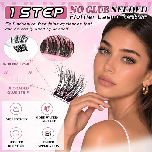 Whybraw Self Adhesive Lash Clusters - 100PCS Fluffy 3D Wispy Lashes 8-16mm
