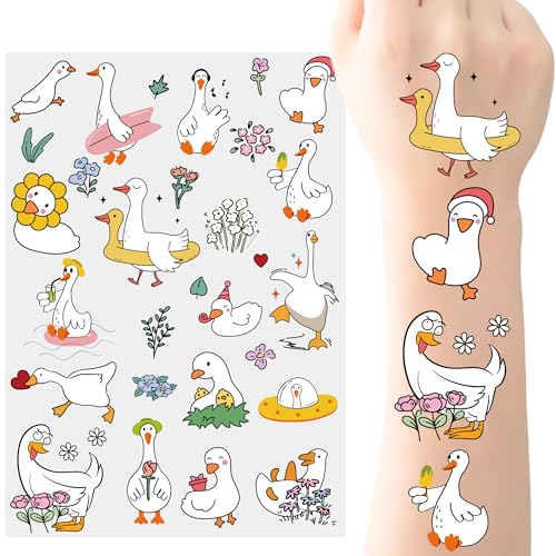Silly Duck Temporary Tattoos Kids - 160+ Pcs Funny Goose Tattoo Party Decorations Fake Temp Stickers One Goose Birthday Decor for Kids Baby Boys Girls Geese Animals Duck Theme Gifts Supplies Favors