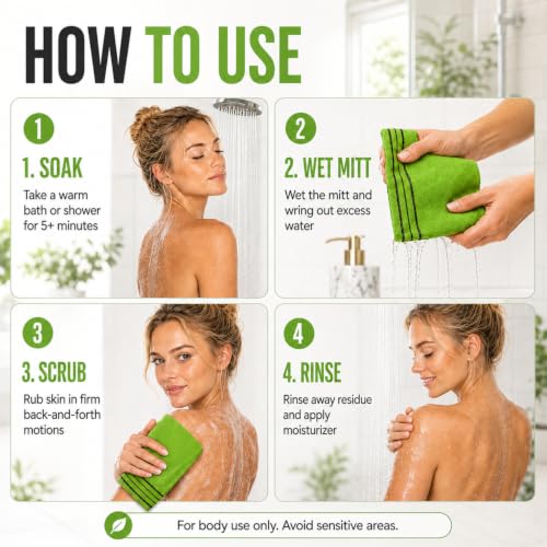Tatuo 12 Pack Korean Exfoliating Body Mitts - 4 Colors, 8 x 5.5 in, Handheld Body Scrub Gloves for Smooth Skin