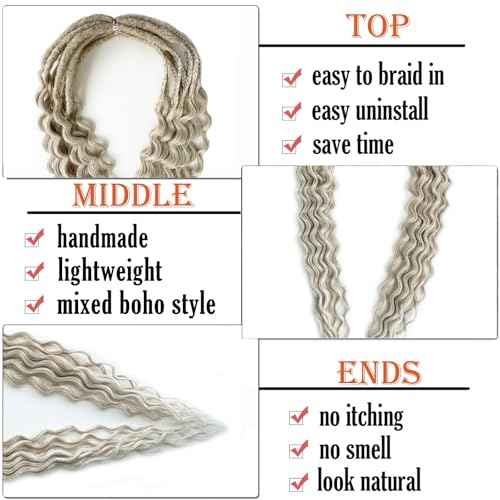 Curly Dreads with Box Braid Boho Style Dreads Synthetic Double Ended Dreadlock Extensions 26inches 10 Strands Thin Soft DE Dreadlock Extensions (T17/56)