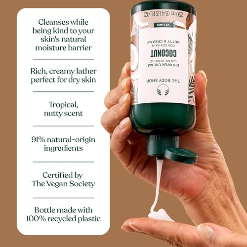 The Body Shop Coconut Shower Cream - Nutty and Creamy for Dry Skin - Vegan Body Wash, 8.4 Fl Oz