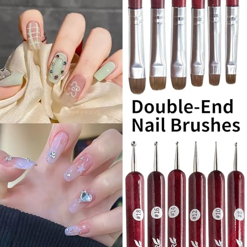 6Pcs French Tip Brush Set with Dotting Pens | Dual-Ended Nail Art