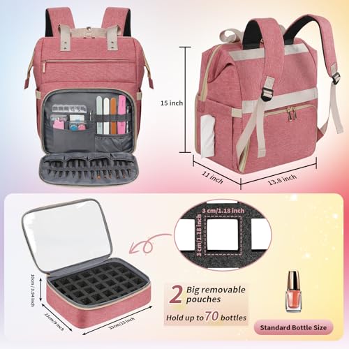 LTINVECK Nail Polish Organizer Backpack - Holds 70 Bottles