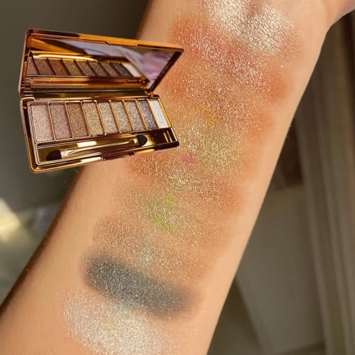 Glitter Eyeshadow Palette 9 Colors Shimmer Palette Highly Shining Pigmented Gold Eyeshadow Pigmented Shimmer Glitter Waterproof Eye Shadow Make Up Palettes (6# Natural color)