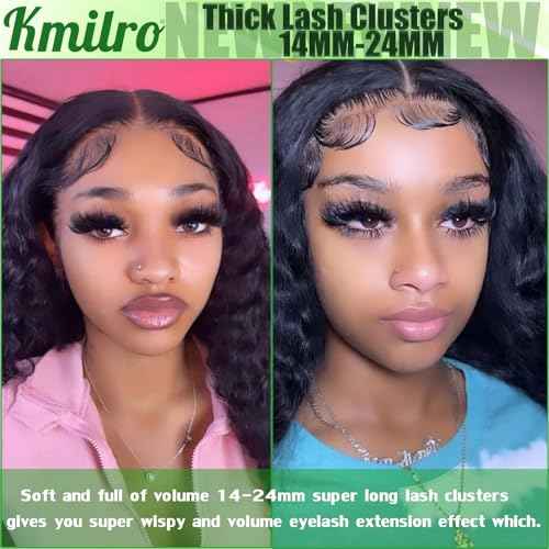 Kmilro Lash Clusters 14-24mm Thick Long Cluster Eyelash Extensions 180D D C Volume Eyelash Clusters 240pcs Individual Lashes Soft Wispy False Eyelashes DIY Lash Extension for Beginners