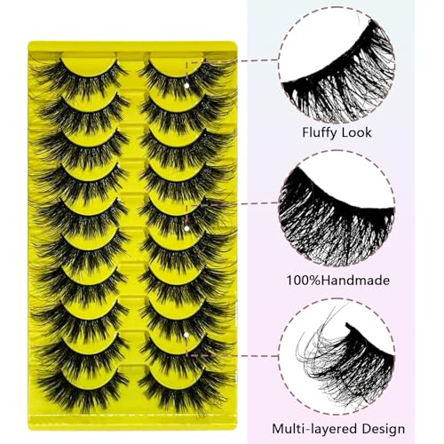 Fake Eyelashes Fluffy Lashes D Curl Faux Mink Lashes Cat Eye Lashes Wispy Fake Lashes Fox Eye Manga Lashes Volume Strip Lashes 10 Pairs Pack by YILATAO (10Pairs-huangse-w68)