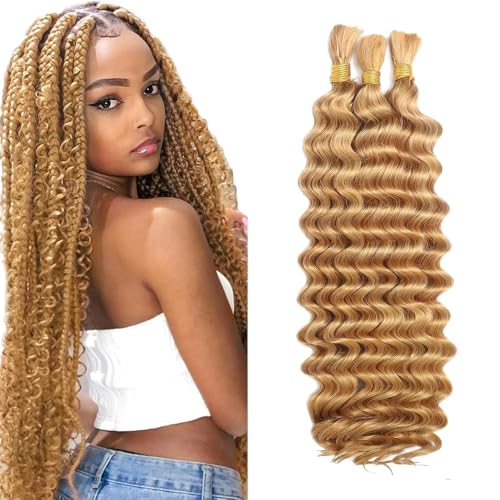 Honey Blonde Deep Wave Braiding Hair Extensions - 32 Inch, 50g