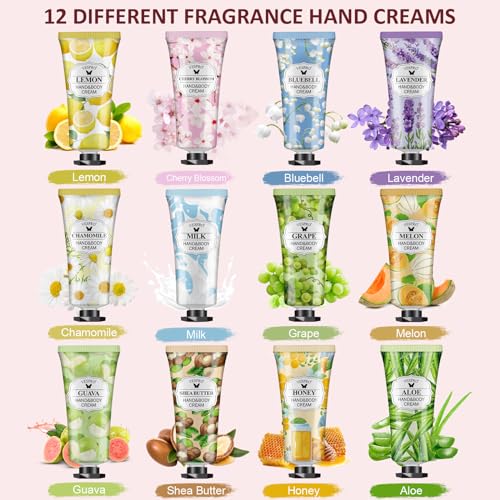 VESPRO 12 Pack Travel Size Hand Cream Gift Set for Dry Cracked Hands