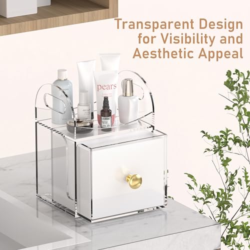 Acrylic Disposable Face Towel Storage Box Compatible with Clean Skin Club Clean Towels XL, Face Towel Holder with Drawer for Bathroom, Makeup Organizer for Vanity Table (Excluding Facial Towels)