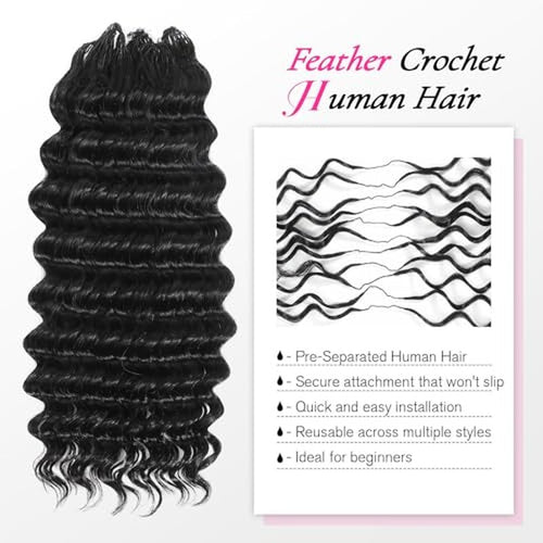 12" Feather Crochet Human Hair Deep Wave Boho Braids
