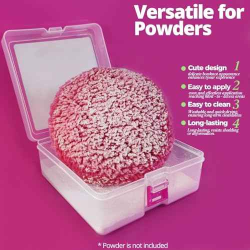 6" Large Body Powder Puff and Container, Soft Fluffy Dusting Powder Puff for Body Powders, Quick Even Application, Washable, Cute Rose Pink