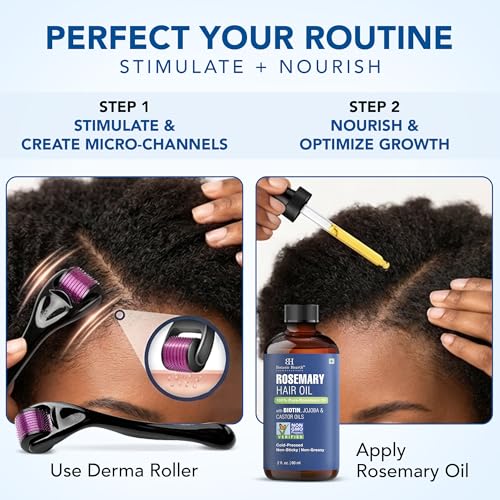 Rosemary Hair Oil with Derma Roller - 2 oz Biotin Blend