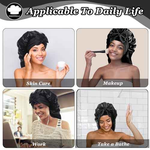 Silk Satin Hair Bonnet for Sleeping - Bonnets for Braids Black Women Curly Hair,Silk Hair Wrap Tie Band Long Big Silky Sleeping Cap with 2 Pcs Satin Scrunchies