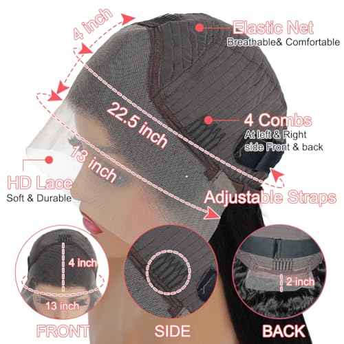 22 Inch Deep Wave Lace Front Wigs Human Hair 200% Density 13x4 HD Curly Lace Frontal Glueless Wigs for Women Pre Plucked Deep Wave Natural Color