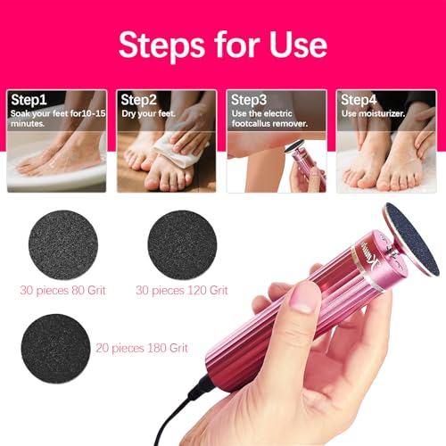 Electric Foot Callus Remover with 80 Sandpaper Discs & Brush
