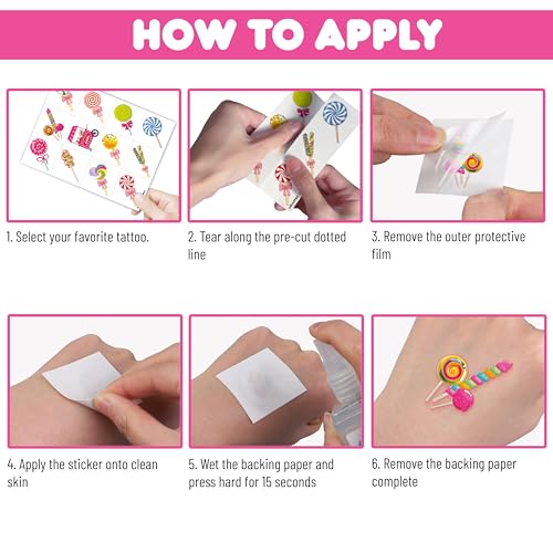 96 PCS Lollipop Temporary Tattoos - Colorful Candy Party Favors
