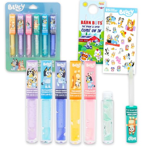 Bluey Lip Gloss Bundle – 6 Pack with Assorted Flavors & Stickers