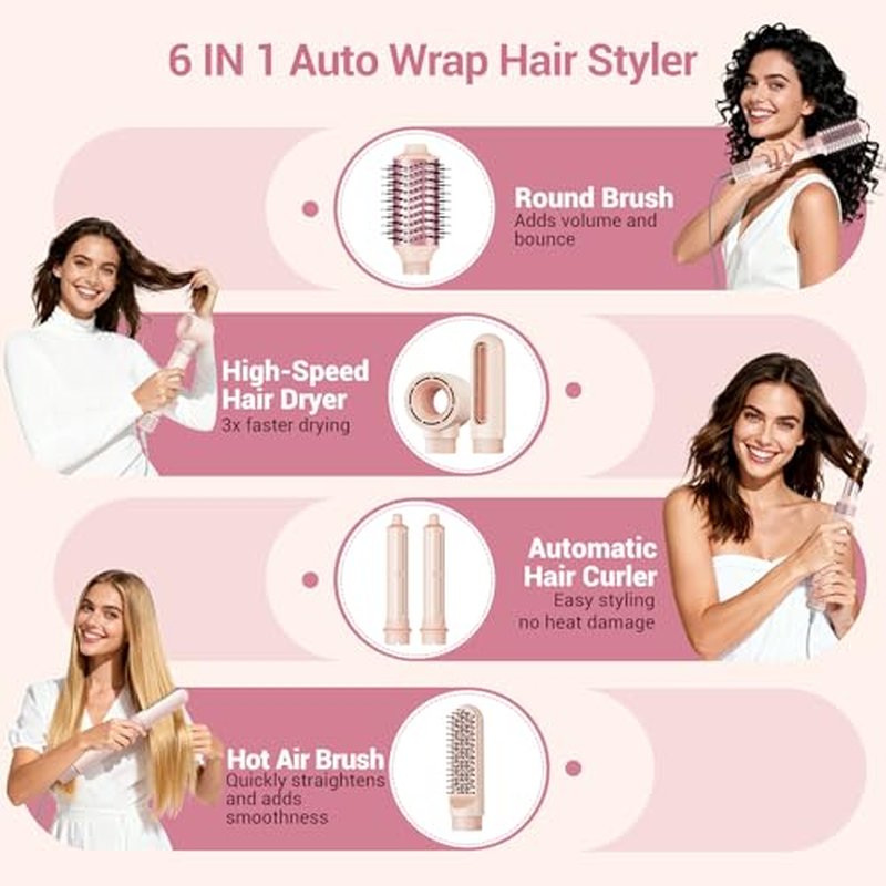 6-in-1 Hair Styler Dryer with Auto Curler & Straightening Brush