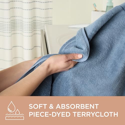 Town & Country Everyday 4-Piece Solid Dobby Border Washcloth Set, 13x13-Inch, 100% Cotton, Plush & Absorbent 650GSM, Blue